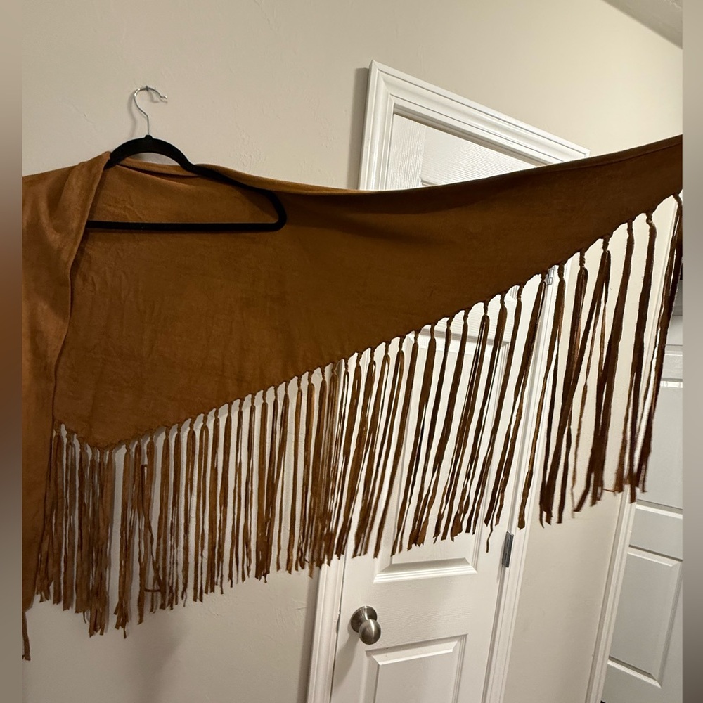 Fringe Velvet Camel color women’s scarf fabric skirt shawl western - Picture 8 of 8